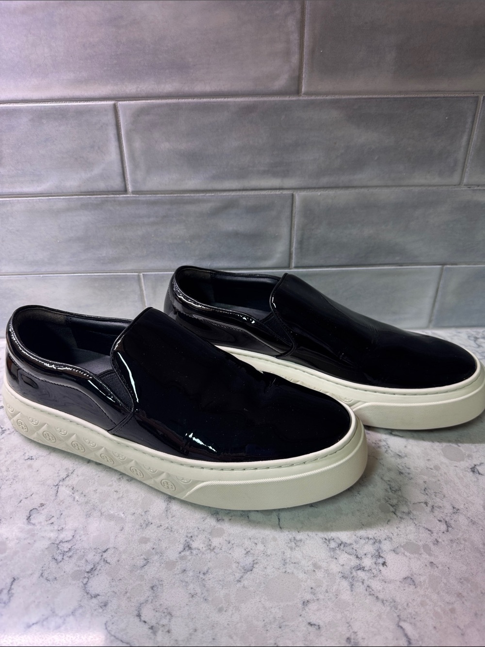 Tory Burch Ladybug Shiny Platform Slip On Sneakers Black Patent Leather Size 10